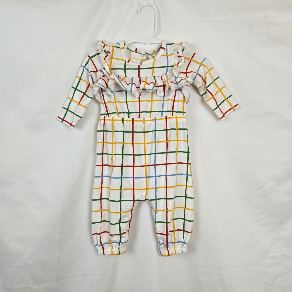 Tucker + Tate Baby Girls White Primary Colors Grid Ruffled Long Sleeve Romper 6M